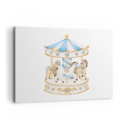 Bild auf Leinwand - Leinwandbild - Ein Karussell in Pastellfarben auf weißem Hintergrund - 100x70cm - Süße Kindheit - Moderne Wanddekoration für Wohnzimmer und Schlafzimmer ARTTOR
