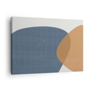 Bild auf Leinwand - Leinwandbild - Eine minimalistische geometrische Komposition in Blau- und Orangetönen. - 70x50cm - Ovale und Einflüsse - Moderne Wanddekoration für Wohnzimmer und Schlafzimmer ARTTOR