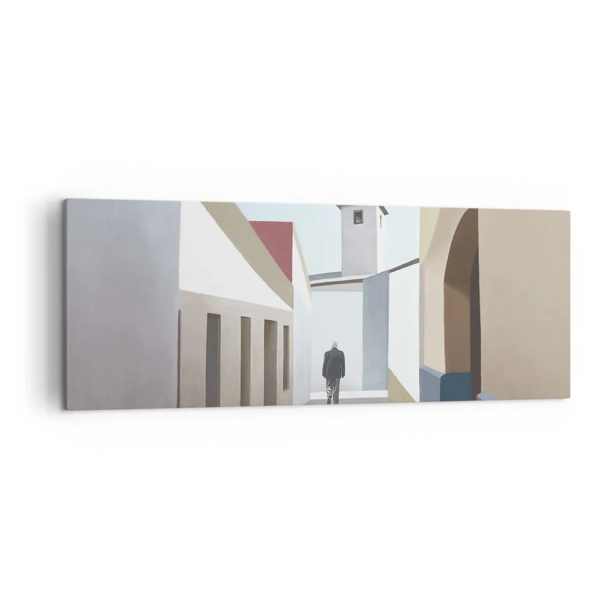 Bild auf Leinwand - Leinwandbild - Eine minimalistische Straße mit der Silhouette eines Mannes im Hintergrund - 140x50cm - Sonniger Spaziergang - Moderne Wanddekoration für Wohnzimmer und Schlafzimmer ARTTOR