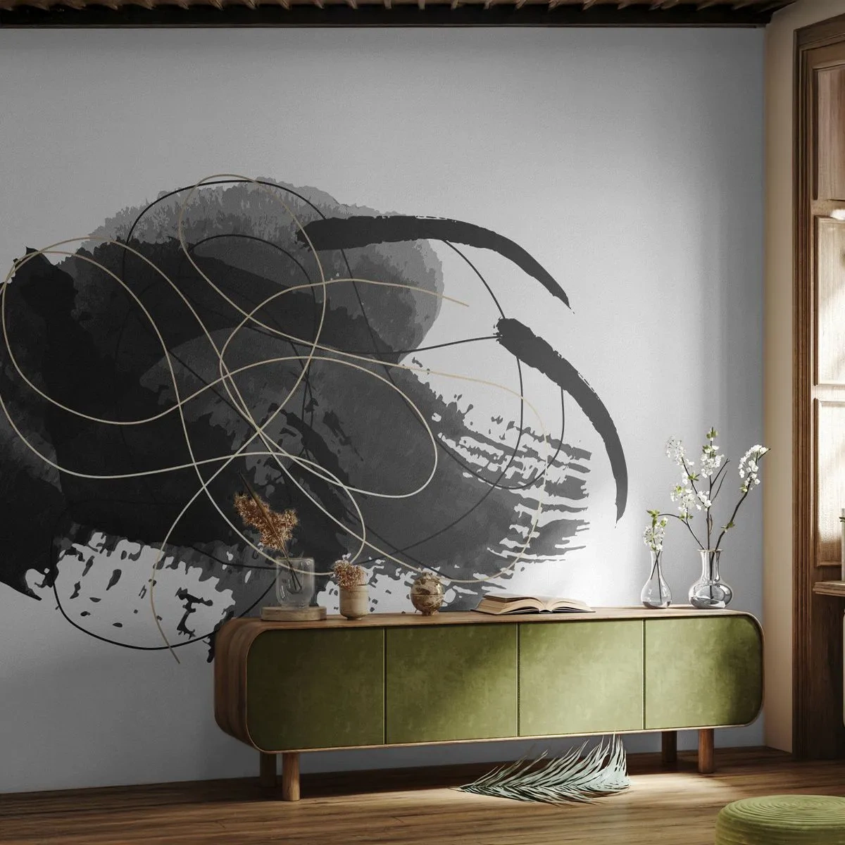 Fototapete Premium Canvas - Aus Schwarz entstanden - Abstraktion, Stück, Moderne Kunst - 500x350 cm