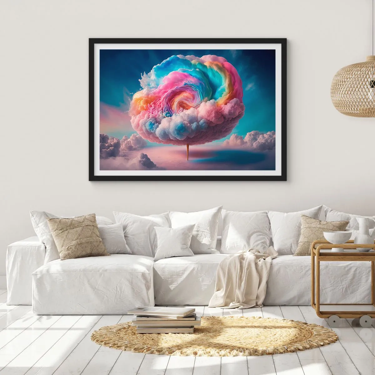 Poster in einem schwarzem Rahmen - Eine spiralförmige Wolke mit Pastellfarben am Himmel - 100x70cm - Traum von einem Vergnügungspark - Moderne Wanddekoration für Wohnzimmer und Schlafzimmer ARTTOR