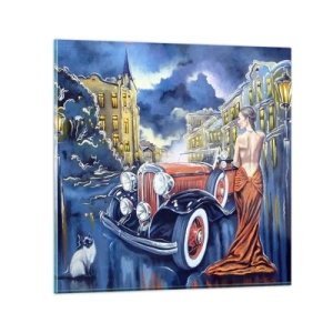 Glasbild - Bild auf glas - Nocturne in Blau und Koralle - 30x30 cm