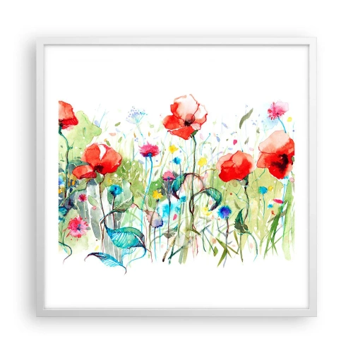 Poster in einem weißen Rahmen - Blühende Maiwiese - 60x60 cm