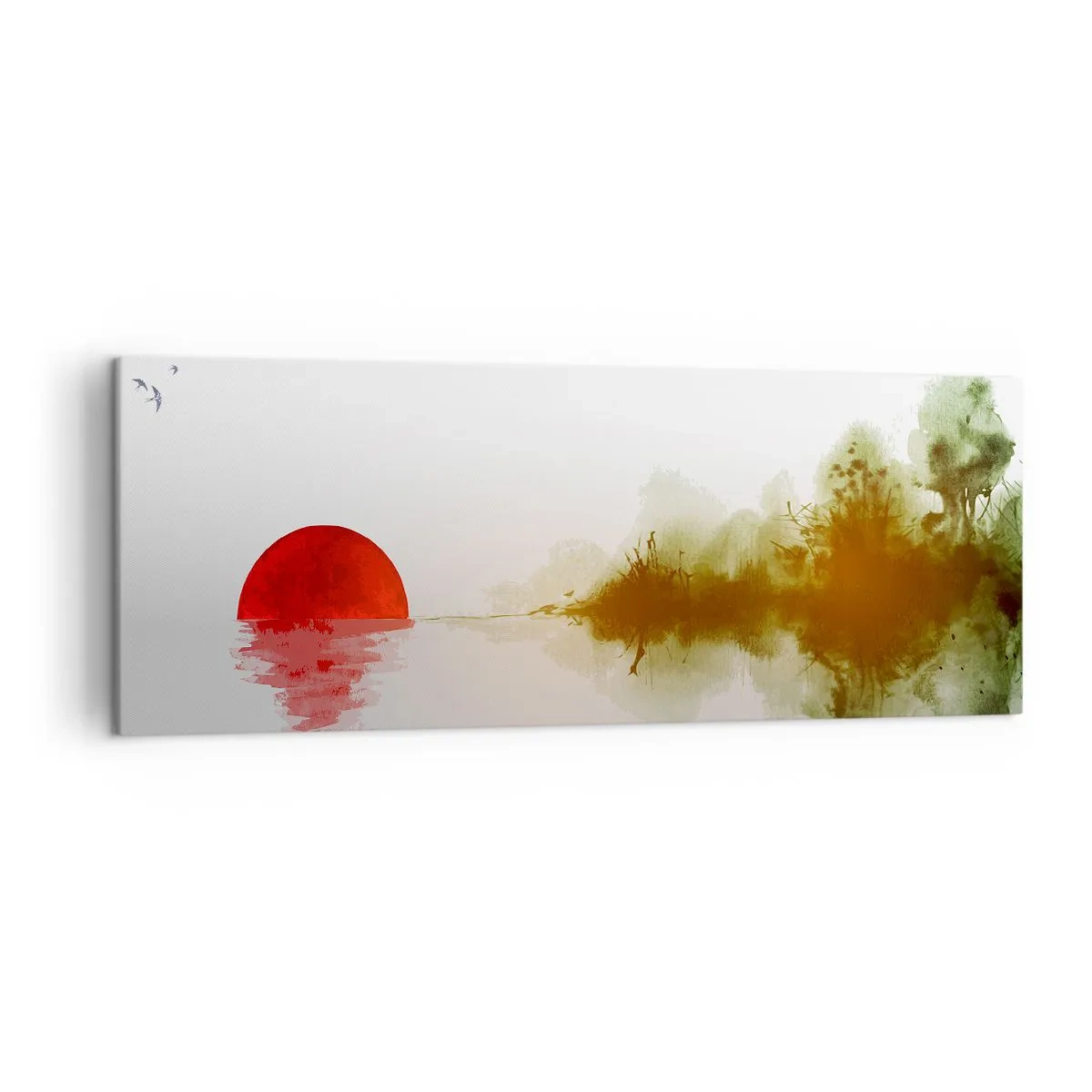 Bild auf Leinwand - Leinwandbild - Abstrakter Sonnenuntergang über einem See mit Reflexion - 140x50cm - Versprechen der Ruhe - Moderne Wanddekoration für Wohnzimmer und Schlafzimmer ARTTOR