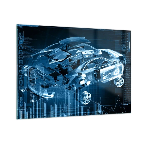 Glasbild - Bild auf glas - Technologisches Diagramm eines Autos im futuristischen Stil - 100x70cm - Technische Anatomie - Moderne Wanddekoration für Wohnzimmer und Schlafzimmer ARTTOR