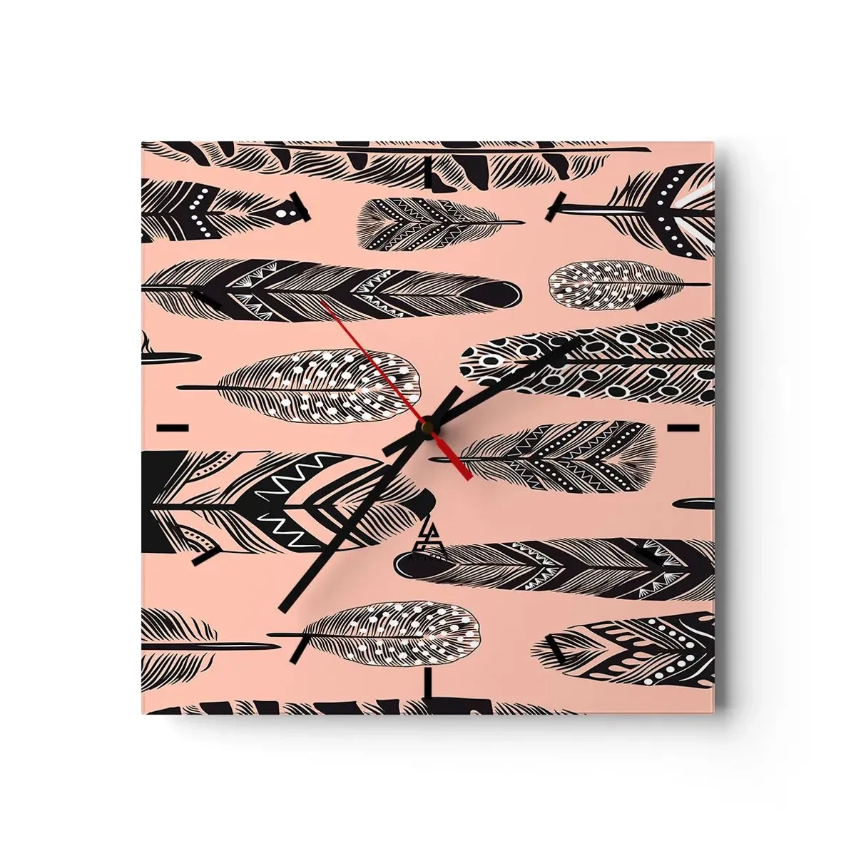 Wanduhr - Glasuhr - Dekorative Federn auf hellem Hintergrund - 30x30cm - Indische Sammlung - Moderne Wanddekoration für Wohnzimmer und Schlafzimmer ARTTOR