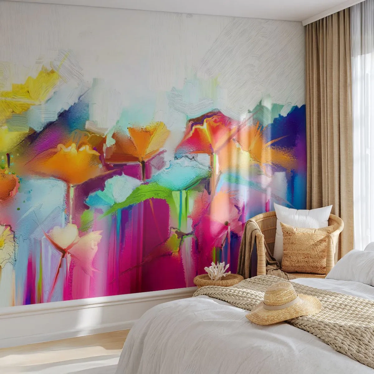 Selbstklebende Fototapete Deluxe Sticker - Der Regenbogen ist aufgeblüht - Abstraktion, Blumen, Stück - 200x140 cm