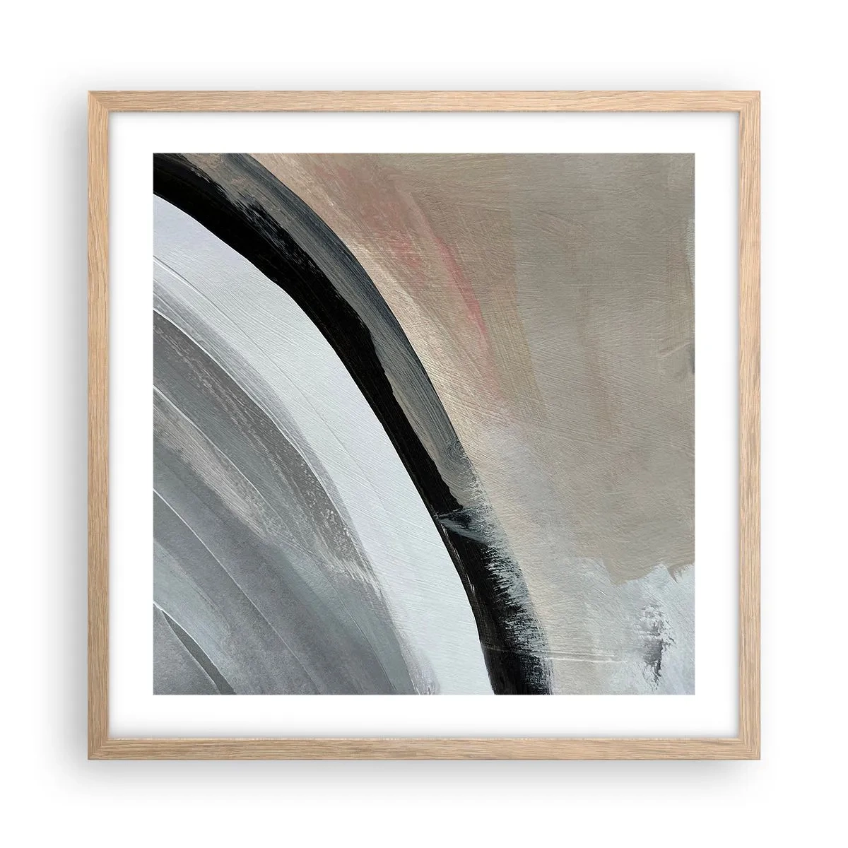 Poster in einem Rahmen aus heller Eiche - Komposition: Bogen aus Schwarz und Grau - 50x50 cm