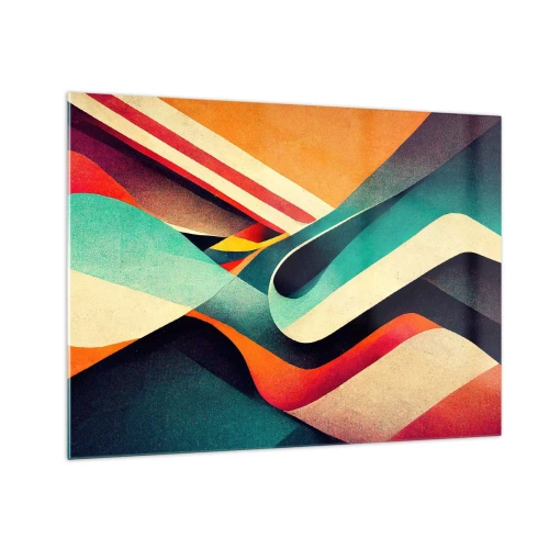 Glasbild - Bild auf glas - Bunte Streifen in einer dynamischen, abstrakten Komposition - 70x50cm - Intensive Komposition - Moderne Wanddekoration für Wohnzimmer und Schlafzimmer ARTTOR