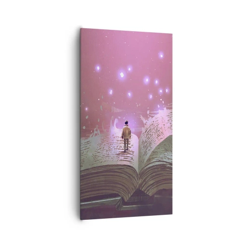 Bild auf Leinwand - Leinwandbild - Einladung in eine andere Welt - lesen Sie! - 65x120 cm