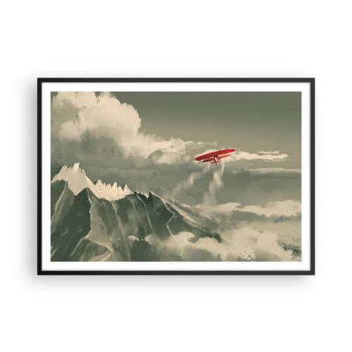 Poster in einem schwarzem Rahmen - Rotes Flugzeug über schneebedeckten Bergen - 100x70cm - Furchtloser Pionier - Moderne Wanddekoration für Wohnzimmer und Schlafzimmer ARTTOR