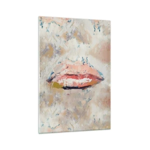 Glasbild - Bild auf glas - Eine abstrakte Komposition, die die Lippen einer Frau in Pastellfarben darstellt. - 70x100cm - Es weckt die Sinne - Moderne Wanddekoration für Wohnzimmer und Schlafzimmer ARTTOR