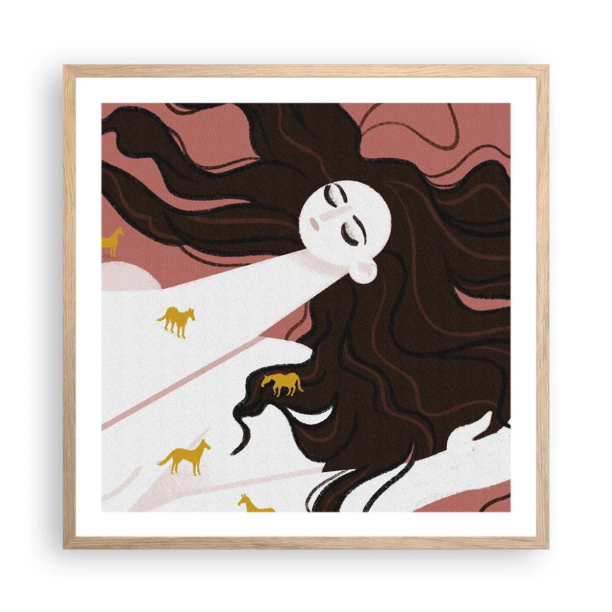 Poster in einem Rahmen aus heller Eiche - Traum von einem goldenen Pferd - 60x60 cm