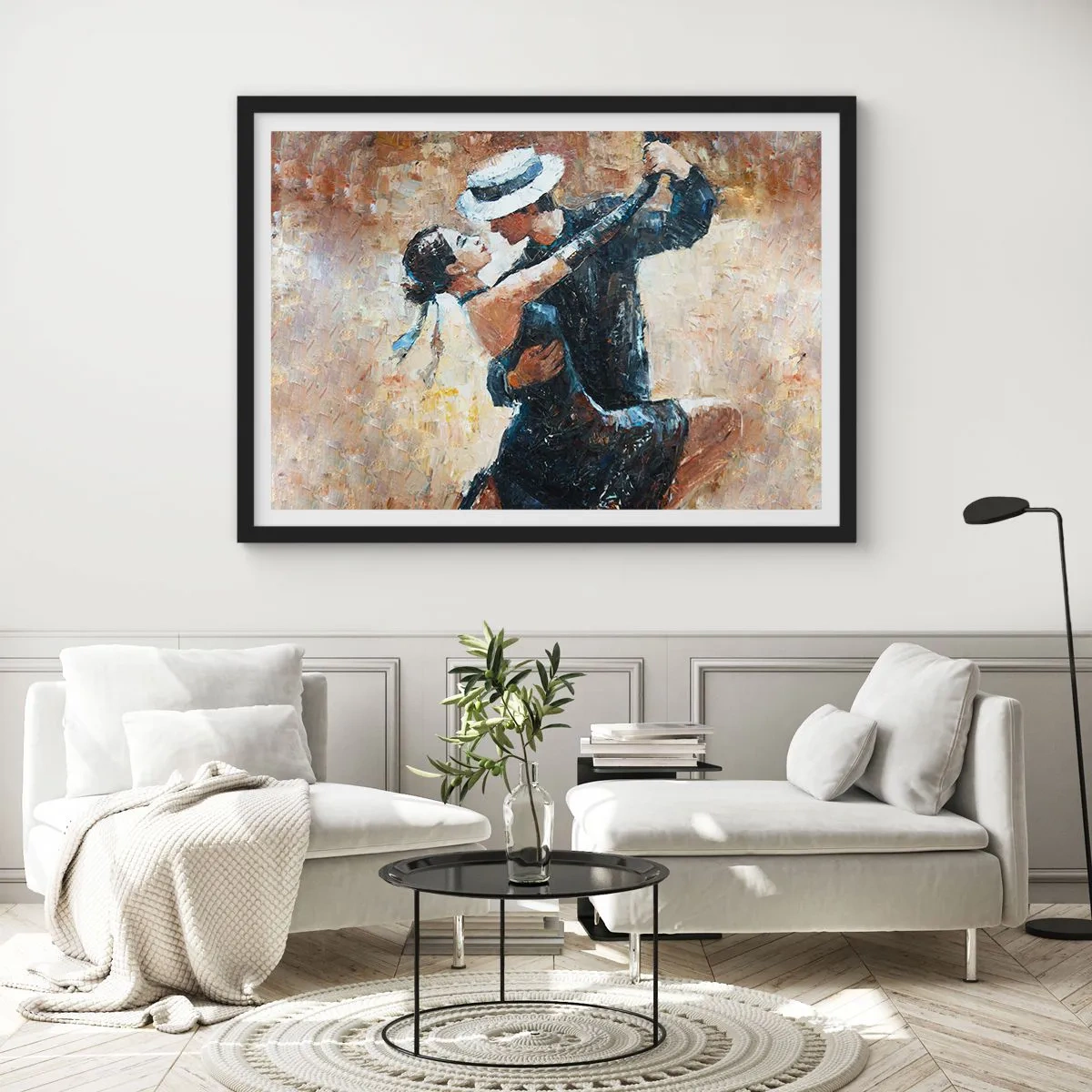 Poster in einem schwarzem Rahmen - Ein Paar tanzt Tango in einem romantischen, eleganten Stil - 70x50cm - A la Rudolf Valentino - Moderne Wanddekoration für Wohnzimmer und Schlafzimmer ARTTOR
