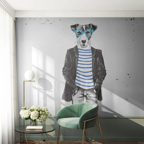 Selbstklebende Fototapete Deluxe Sticker - Auf den Charme des Hundes - Abstraktion, Mann, Hund - 150x105 cm