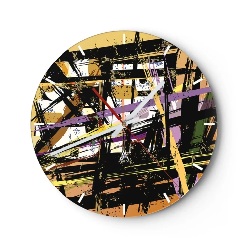 Wanduhr - Glasuhr - Dynamische abstrakte Linien und Formen in dunklen und hellen Tönen. - 30x30cm - Ein scharfer Schnitt - Moderne Wanddekoration für Wohnzimmer, Küche und Schlafzimmer ARTTOR