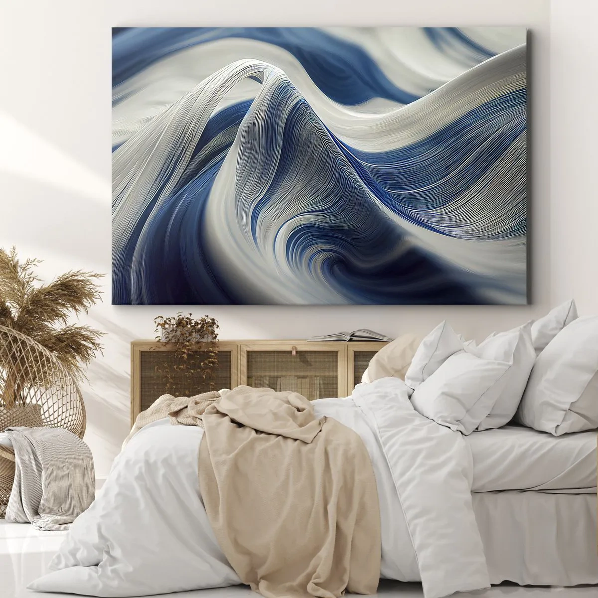 Bild auf Leinwand - Leinwandbild - Abstrakte Wellen in Blau- und Weißtönen - 70x50cm - Fließfähigkeit von Blau und Weiß - Moderne Wanddekoration für Wohnzimmer und Schlafzimmer ARTTOR
