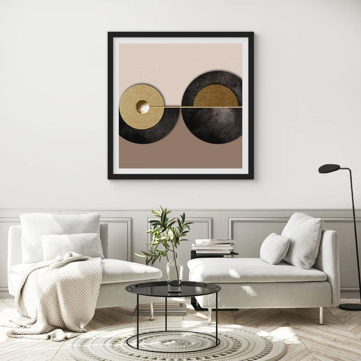 Poster in einem schwarzem Rahmen - Variationen rund um den Kreis - 50x50 cm