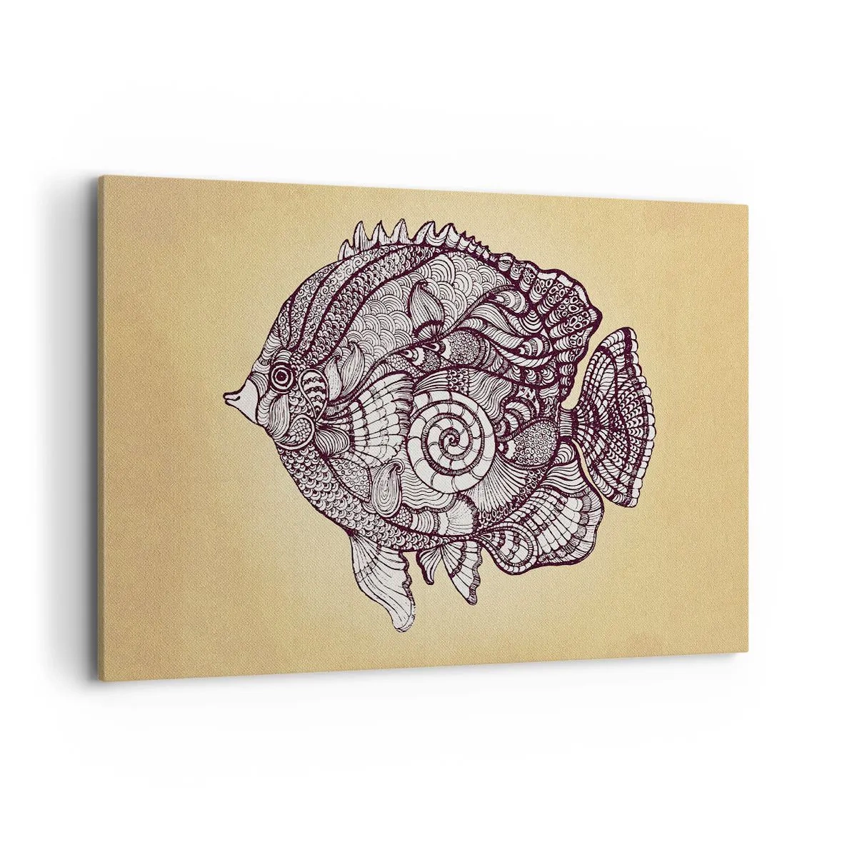 Bild auf Leinwand - Leinwandbild - Dekorativer Fisch im Zeichenstil mit Mustern - 120x80cm - Aus dem Ozean der Ornamente - Moderne Wanddekoration für Wohnzimmer und Schlafzimmer ARTTOR