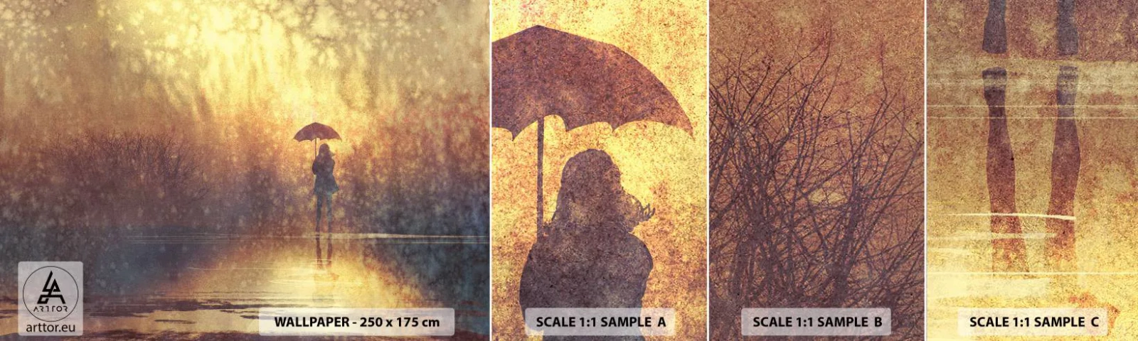 Fototapetenmuster Standard Eco - Ich habe das Gefühl, dass mich jemand ansieht - Abstraktion, Frau, Im Regen spazieren gehen - 100x30 cm