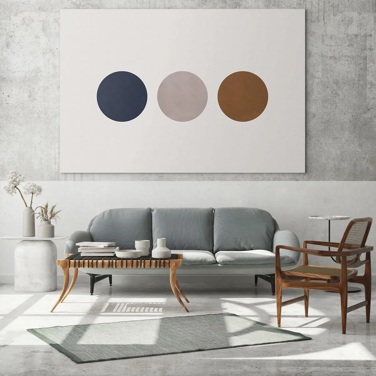Glasbild - Bild auf glas - Eine minimalistische Komposition mit drei farbigen Kreisen - 120x50cm - Ein Symbol für Exzellenz - Moderne Wanddekoration für Wohnzimmer und Schlafzimmer ARTTOR
