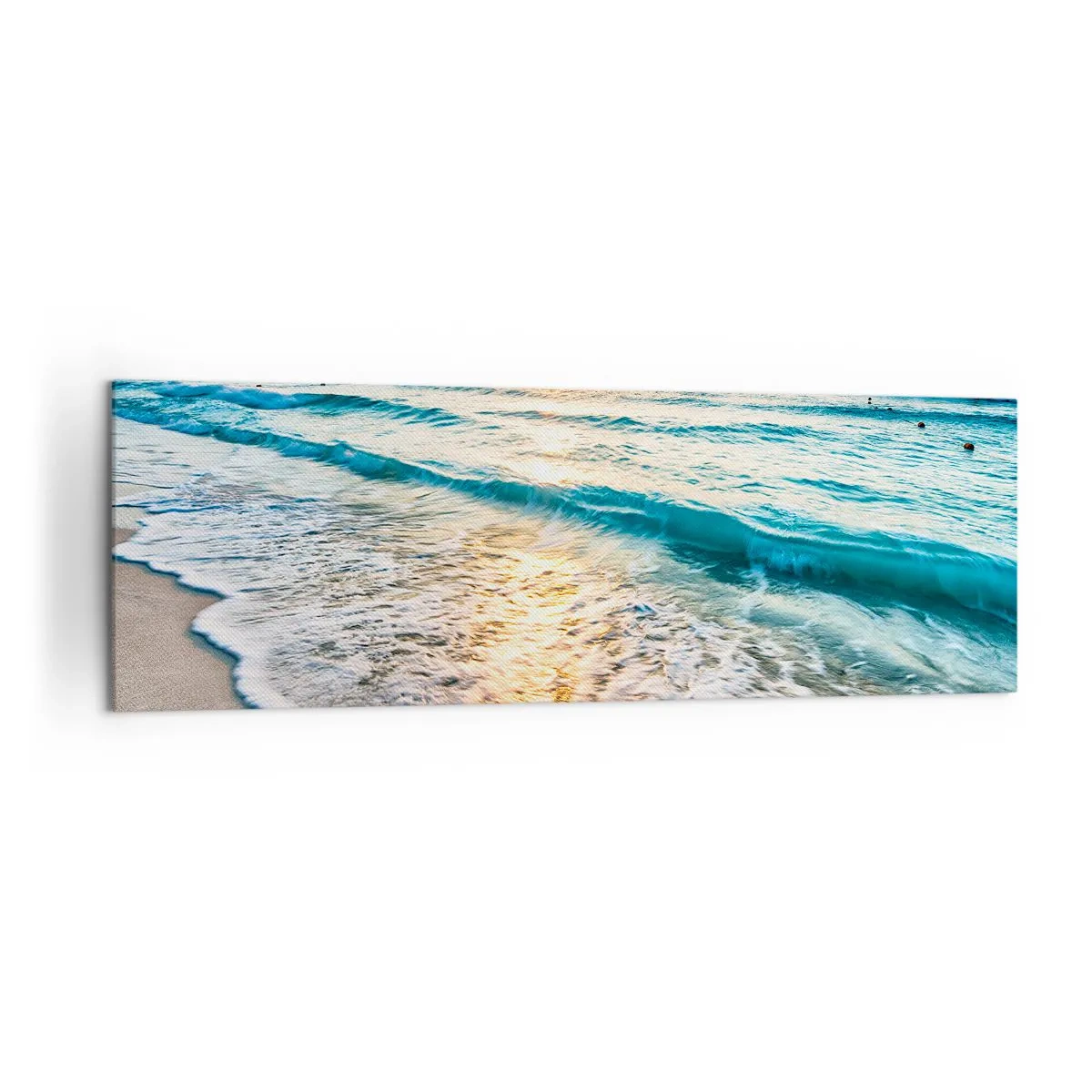 Bild auf Leinwand - Leinwandbild - Sonnenaufgang über einem ruhigen Strand mit Wellen - 160x50cm - Ein Blick lohnt sich - Moderne Wanddekoration für Wohnzimmer und Schlafzimmer ARTTOR