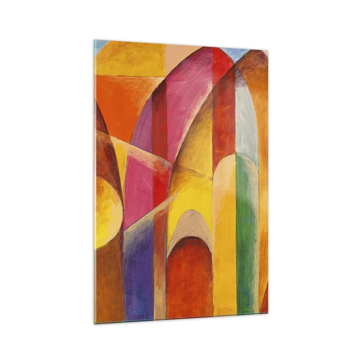 Glasbild - Bild auf glas - Eine abstrakte Komposition voller farbenfroher geometrischer Formen. - 70x100cm - Kathedrale der Sonne - Moderne Wanddekoration für Wohnzimmer und Schlafzimmer ARTTOR