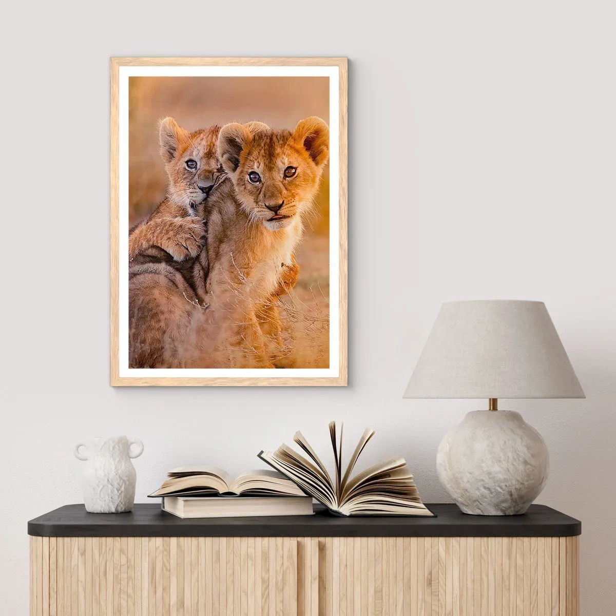 Poster in einem Rahmen aus heller Eiche - Bitte nicht stören! Wir haben Spaß - 50x70 cm