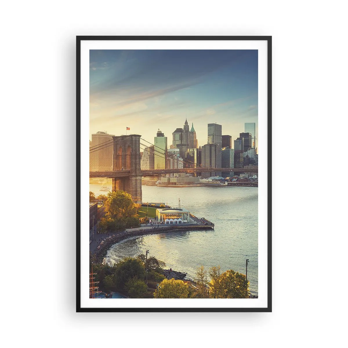 Poster in einem schwarzem Rahmen - Morgendämmerung der Großstadt - 70x100 cm