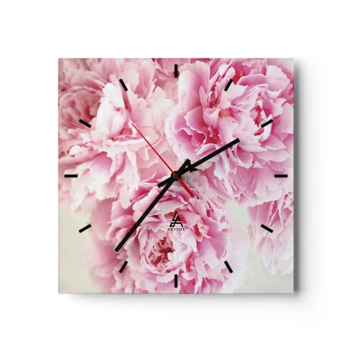 Wanduhr - Glasuhr - Ein Strauß rosa Pfingstrosen auf hellem Hintergrund - 30x30cm - In rosa Glamour - Moderne Wanddekoration für Wohnzimmer und Schlafzimmer ARTTOR