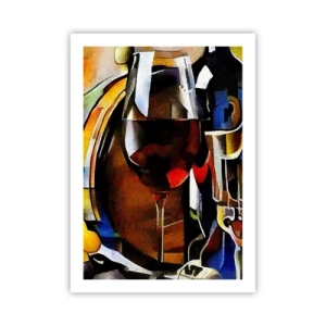 Poster - Ein kunstvoll präsentiertes Glas Rotwein - 50x70cm - Und die Welt nimmt Farben an - Moderne Wanddekoration für Wohnzimmer und Schlafzimmer ARTTOR