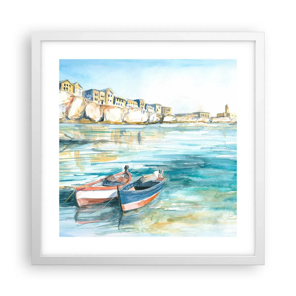Poster in einem weißen Rahmen - Landschaft in Azurblau - 40x40 cm