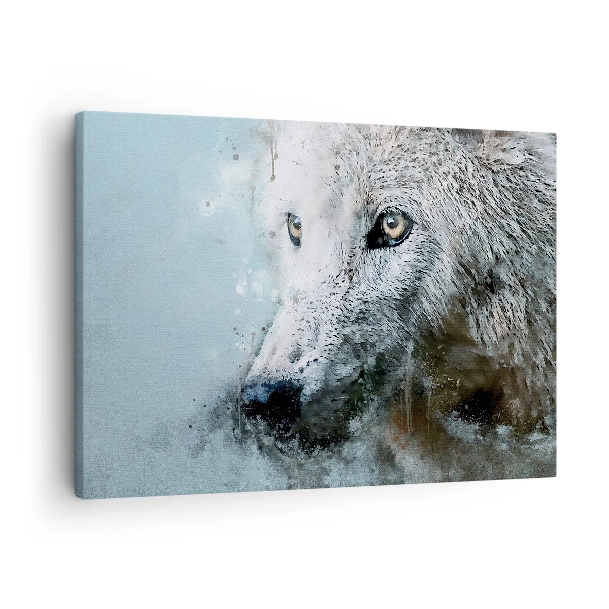 Bild auf Leinwand - Leinwandbild - Aquarellporträt eines Wolfes - 70x50cm - Lerne die Wolfsseele kennen - Moderne Wanddekoration für Wohnzimmer und Schlafzimmer ARTTOR