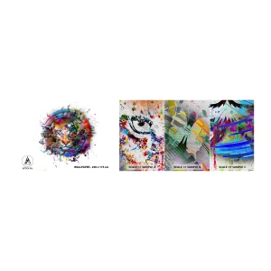 Fototapeten Muster Premium Canvas - Es lauert hinter einem Regenbogenschleier - Abstraktion, Tiger, Grafik - 100x30 cm