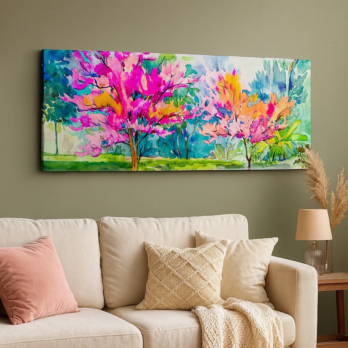 Bild auf Leinwand - Leinwandbild - Regenbogengarten im Frühlingslicht - 30x30 cm