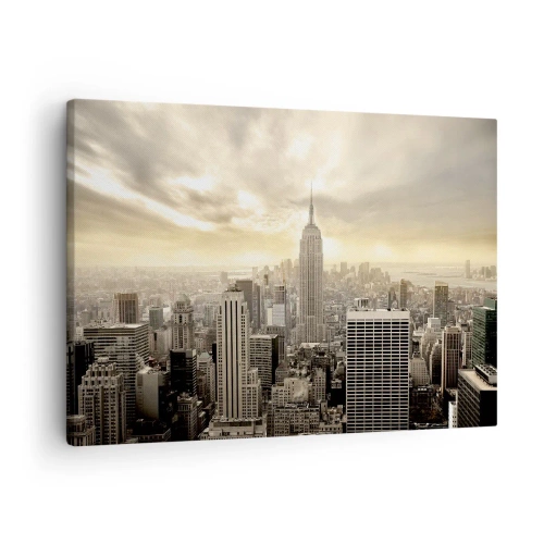 Bild auf Leinwand - Leinwandbild - Panorama der Stadt mit Blick auf das Empire State Building - 70x50cm - New York aus Grau - Moderne Wanddekoration für Wohnzimmer und Schlafzimmer ARTTOR