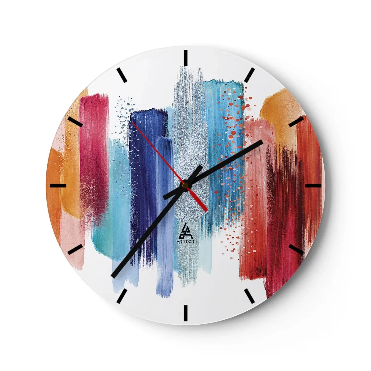 Wanduhr - Glasuhr - Abstraktes Motiv mit bunten Formen und Texturen - 30x30cm - Auf und ab - Moderne Wanddekoration für Wohnzimmer, Küche und Schlafzimmer ARTTOR