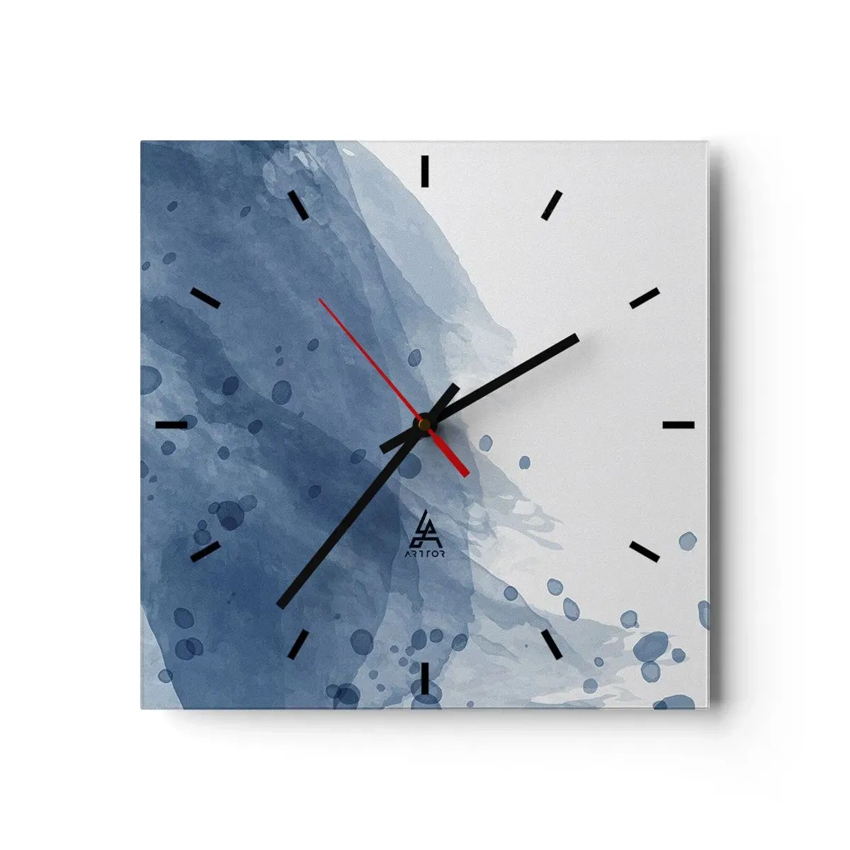 Wanduhr - Glasuhr - Abstrakte Flecken und Streifen in Blautönen - 30x30cm - Blauer Tüll - Moderne Wanddekoration für Wohnzimmer und Schlafzimmer ARTTOR