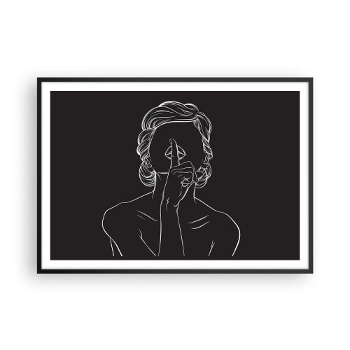 Poster in einem schwarzem Rahmen - Minimalistische Silhouette einer Frau auf schwarzem Hintergrund - 100x70cm - Schönheit erblüht in der Stille - Moderne Wanddekoration für Wohnzimmer und Schlafzimmer ARTTOR