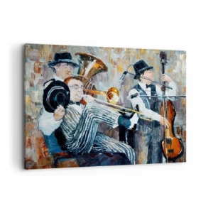 Bild auf Leinwand - Leinwandbild - Jazzmusiker im malerischen Stil während eines Konzerts - 100x70cm - Der ganze Jazz - Moderne Wanddekoration für Wohnzimmer und Schlafzimmer ARTTOR