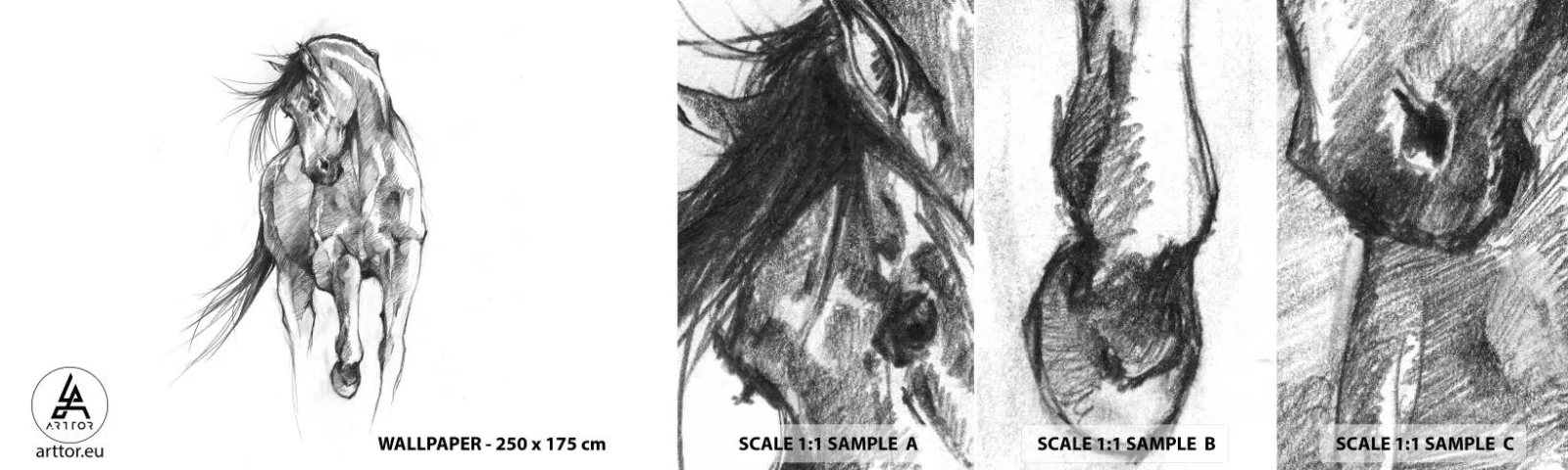 Fototapeten Muster Selbstklebend Deluxe Sticker - Im anmutigen Trab - Pferd, Grafik, Tiere - 100x30 cm