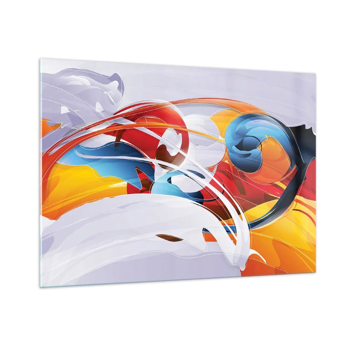 Glasbild - Bild auf glas - Eine abstrakte Komposition aus bunten Formen und Linien. - 100x70cm - Der Tanz der Elemente - Moderne Wanddekoration für Wohnzimmer und Schlafzimmer ARTTOR