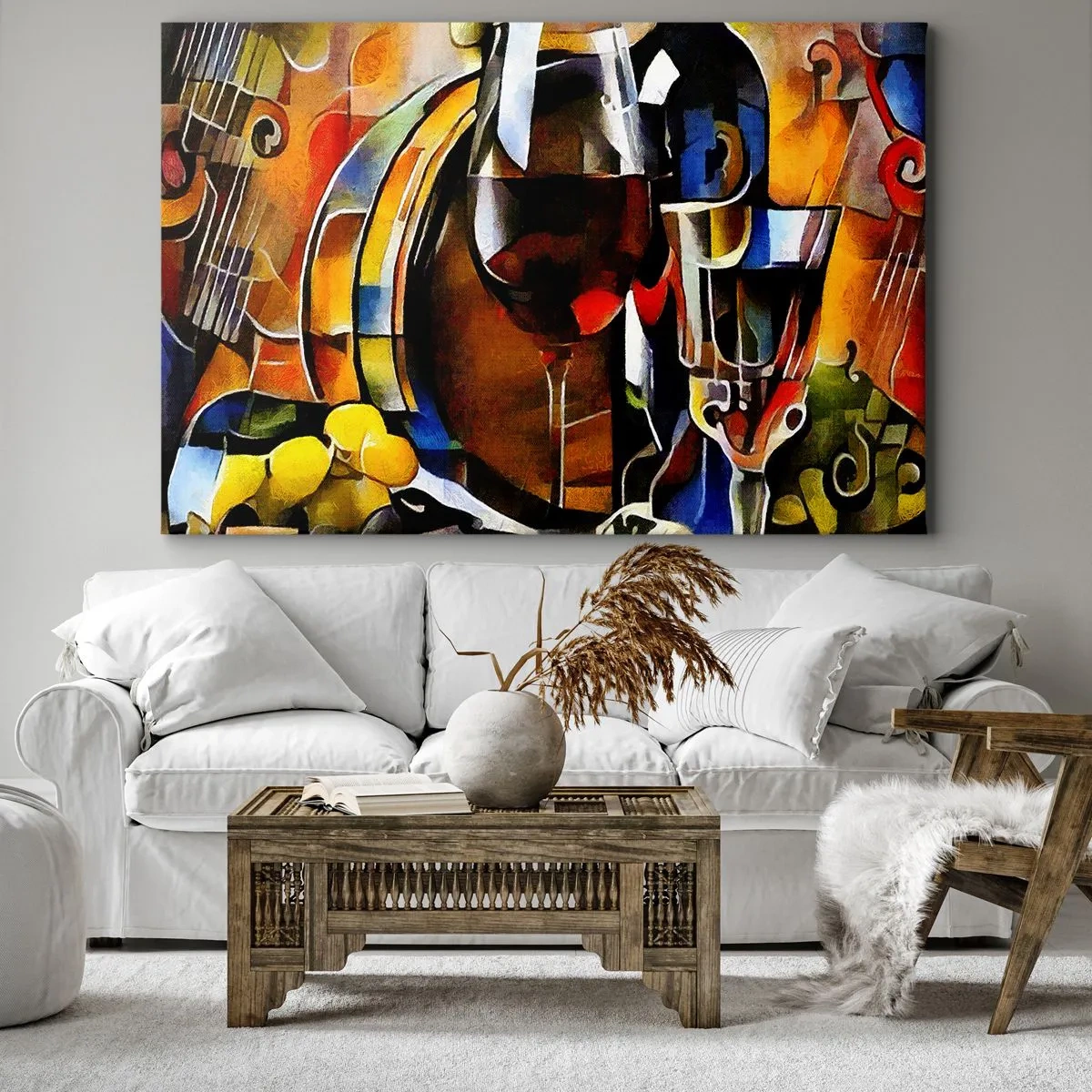 Bild auf Leinwand - Leinwandbild - Abstraktes Stillleben mit Gläsern und Instrumenten - 120x80cm - Und die Welt nimmt Farben an - Moderne Wanddekoration für Wohnzimmer und Schlafzimmer ARTTOR