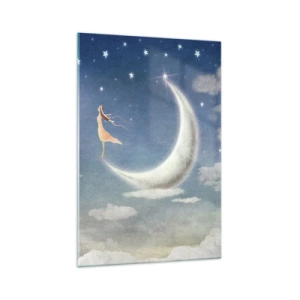 Glasbild - Bild auf glas - Eine Frau im Mond, umgeben von Sternen und Wolken - 70x100cm - Blauer Freier - Moderne Wanddekoration für Wohnzimmer und Schlafzimmer ARTTOR