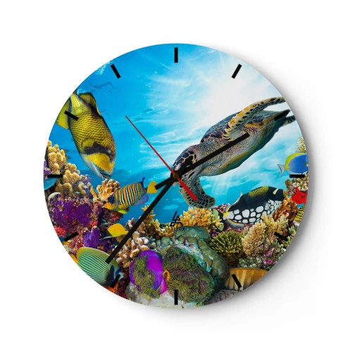 Wanduhr - Glasuhr - Unterwasserwelt mit Korallenriff, Fischen und Meeresschildkröten - 30x30cm - Korallenpromenade - Moderne Wanddekoration für Wohnzimmer, Küche und Schlafzimmer ARTTOR