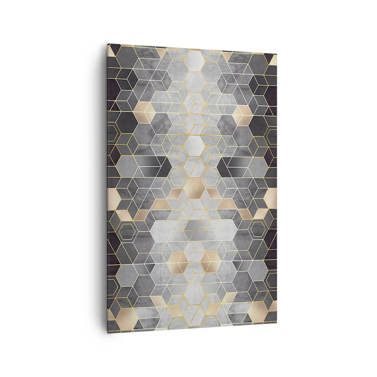 Bild auf Leinwand - Leinwandbild - Geometrisches Muster in goldenen Farbtönen - 80x120cm - Diamant-Komposition - Moderne Wanddekoration für Wohnzimmer und Schlafzimmer ARTTOR