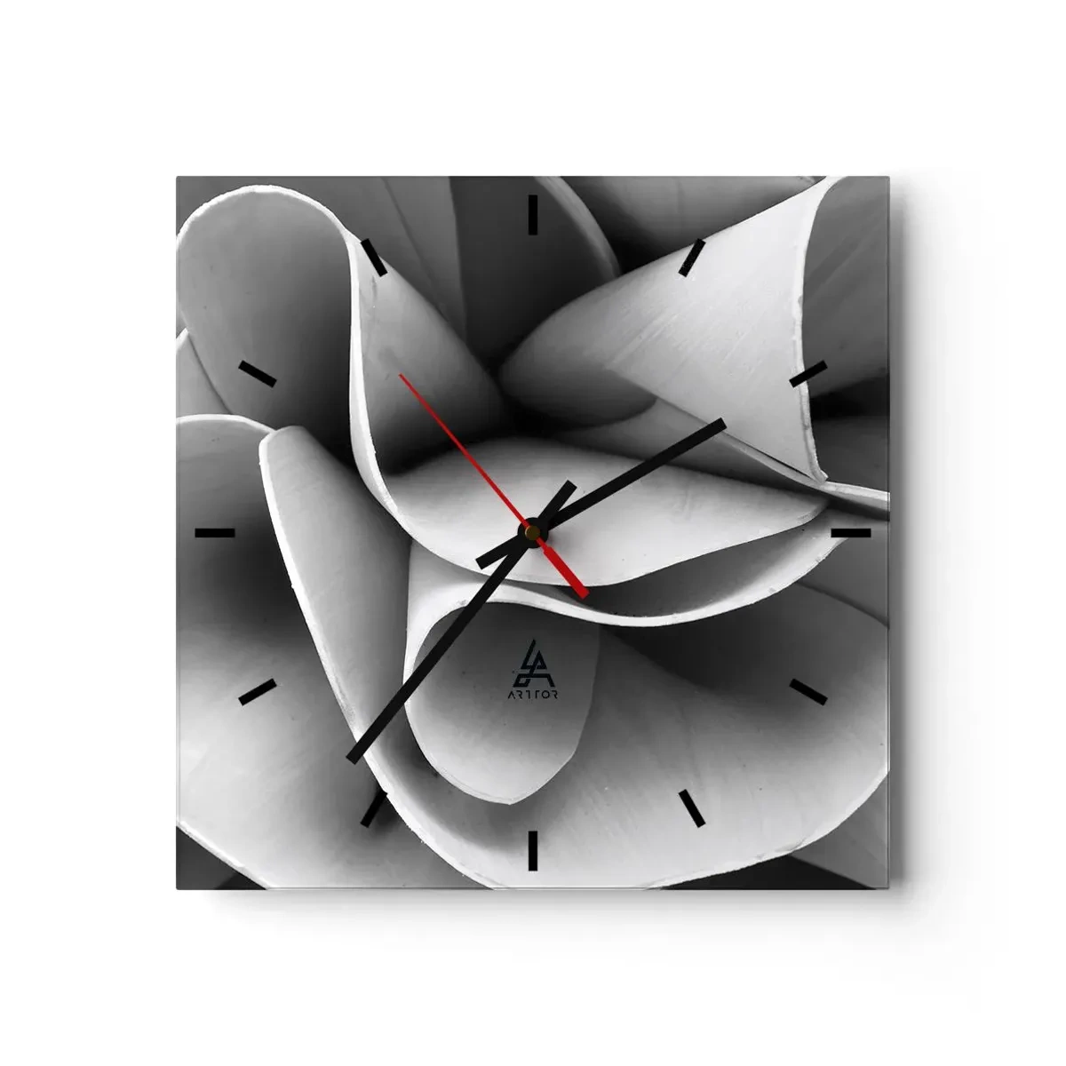 Wanduhr - Glasuhr - Schwarz-weiße Details abstrakter Formen - 30x30cm - Es passiert im Weltraum - Moderne Wanddekoration für Wohnzimmer und Schlafzimmer ARTTOR