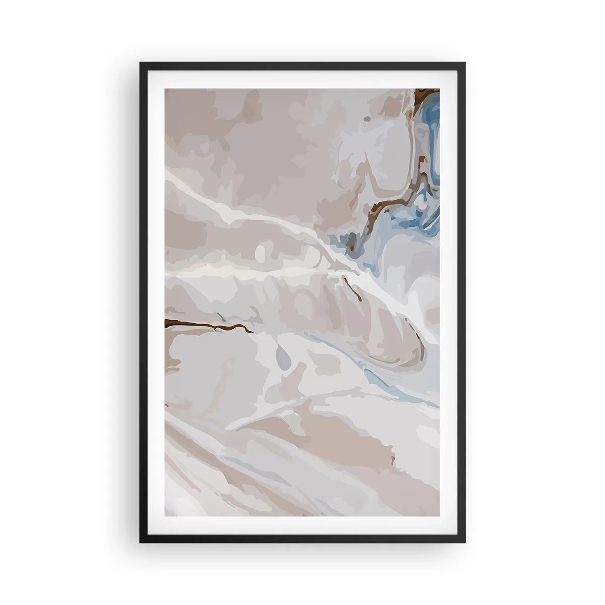 Poster in einem schwarzem Rahmen - Blau schlängelt sich unter dem Weiß - 61x91 cm