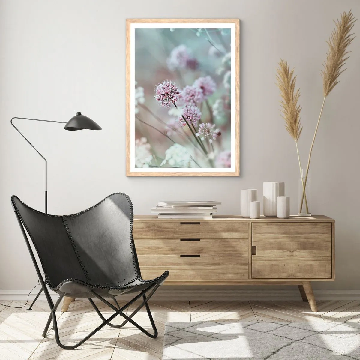 Poster in einem Rahmen aus heller Eiche - Süße filigrane Kräuter - 70x100 cm