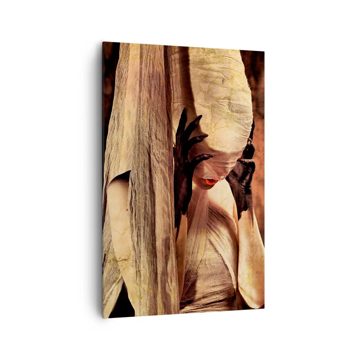 Bild auf Leinwand - Leinwandbild - Eine Frau mit Schleier und geheimnisvollem Styling vor dunklem Hintergrund - 80x120cm - Zwischen Gut und Böse - Moderne Wanddekoration für Wohnzimmer und Schlafzimmer ARTTOR